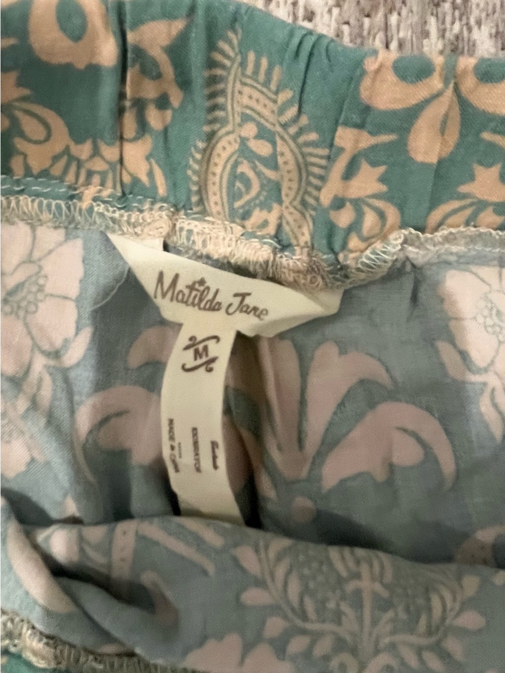 Matilda Jane Teal Floral Wide-Leg Bottoms with Pink Striped Hem - Picture 5 of 6